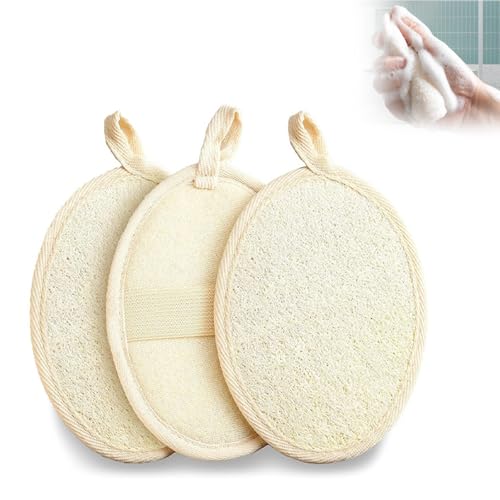 Hsyadazi 3 pezzi Luffa spugna esfoliante corpo scrub spugna naturale luffa per uomo e donna, spugna da doccia riutilizzabile per SPA, cucina e campeggio (beige)