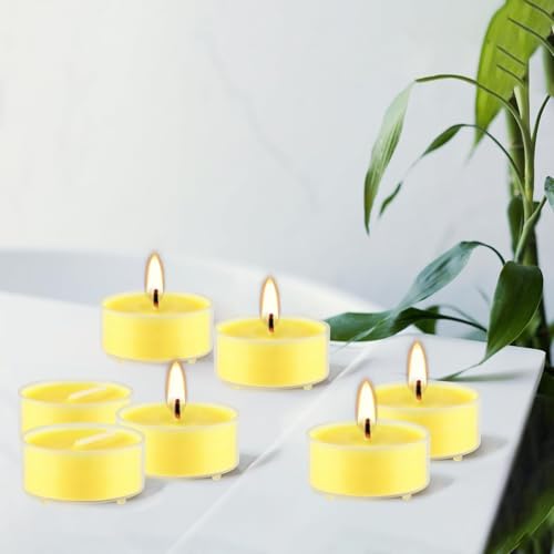 Image of 3.5-Hour 100Pack Yellow Tealight Candles, Outdoor and Indoor Summer Scented Candle,Natural Soy Wax Candle for Home Patio Garden Yard Balcony,BBQ Birthday Emergency