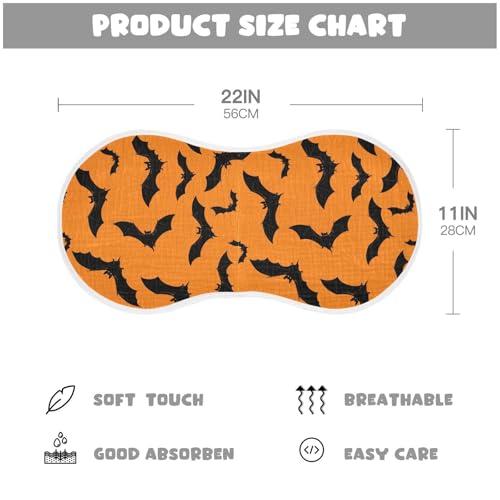 2 Pack Muslin Burp Cloths Halloween Bat Orange Cotton Baby Burp Cloths Absorbent Burping Cloth Soft Spit Up Rags for Newborn Must Haves, Large 22" x 11"2