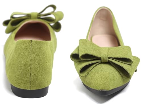 Image of SAILING LU Womens Bowknot Ballet Flats Pointy Toe Suede | Casual Flat Shoes, Dressy Wear to Work, Moccasins, Slip-Ons