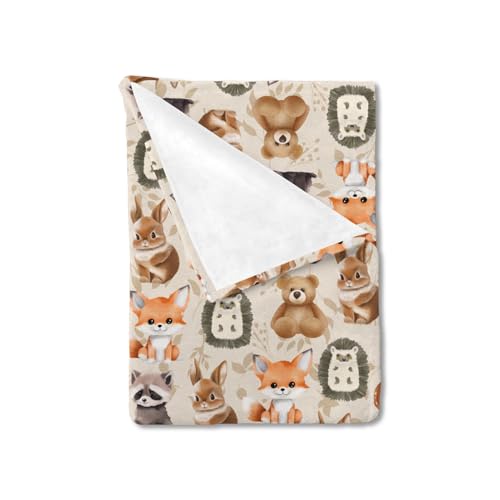 Image of Cute Animals Baby Blanket for Boys Girls Cute Bear Raccoon Deer Rabbit Hedgehog Retro Floral Flannel Swaddle Blanket Soft Receiving Blankets Nursery Toddler Newborn Daycare Bed Blankets 60x80