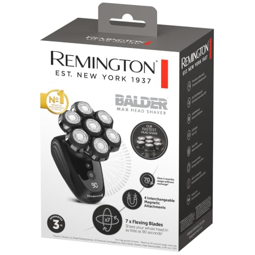 Image of Remington Balder MAX Head Shaver for Bald Men, 7-Head Flexing Rotary Shaving System, Cordless Wet & Dry Head Razor, Waterproof, 70-Min Runtime, Rechargeable