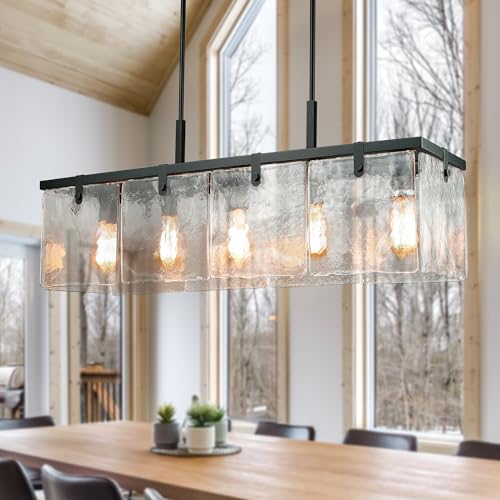IKK Modern Textured Glass Chandeliers for Dining Room, 37" Rectangular