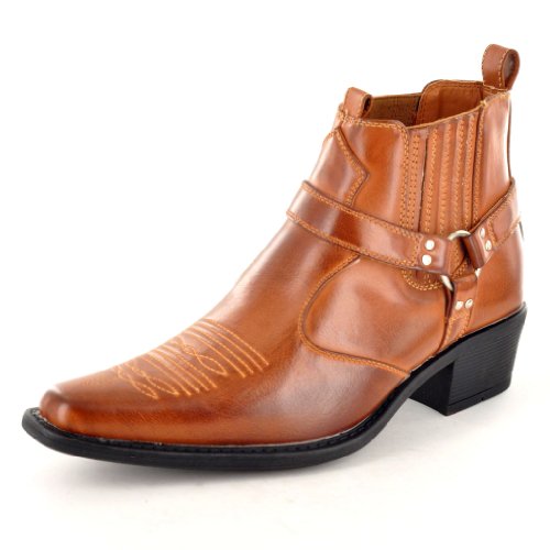 Men's EASTWOOD Cowboy boots with Cuban Heel & Western Harness higher ankle style TAN size 8 UK