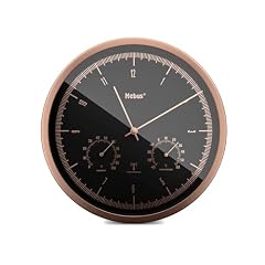 Mebus Orologio da parete radio TinyTime con termoigrometro | senza ticchettio | 25 cm | quadrante nero | cassa color rame | 1978