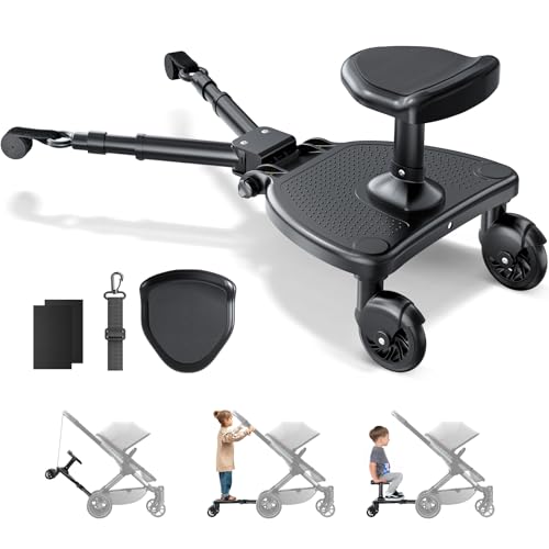 JoyCushy Planche Poussette Universelle avec Grand Siège, Marche Pied Poussette Universelle, Skate Poussette Compatible Avec 99% des Poussettespour, pour Enfants de 2 à 6 Ans (25KG)