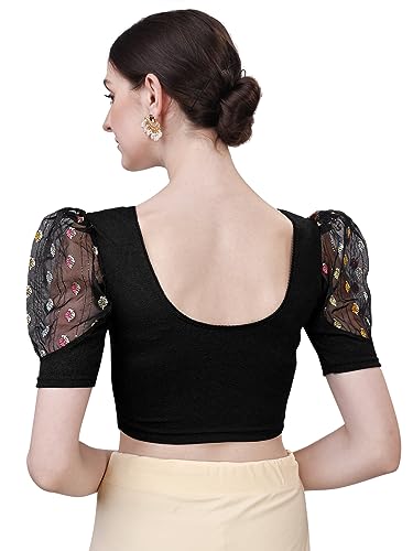 Image of SFT Women's Cotton Lycra Blend Readymade Saree Blouse with Round Neck Half Sleeves Solid Pattern Knit Weave Regular Fit and Pull On Closure