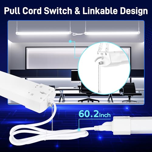 Image of hykolity 4FT 70W LED Shop Light Linkable, 8000LM(300w Equivalent) | 5000K Utility Shop Lights for Garages,Workshops,Hanging or FlushMount, with Power Cord and Pull Chain,ETL,White,2 Pack