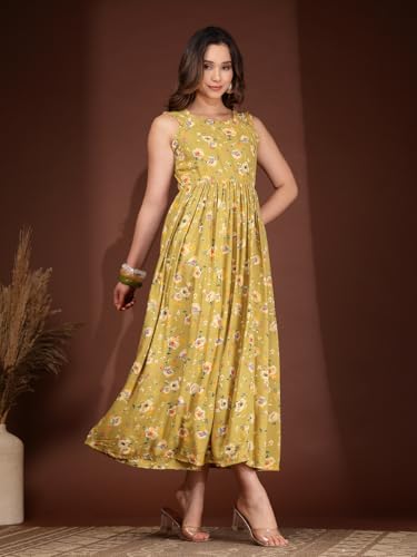 Image of Dress for Women | New Rayon Floral Printed Flared Maxi Dress for Women & Girl's