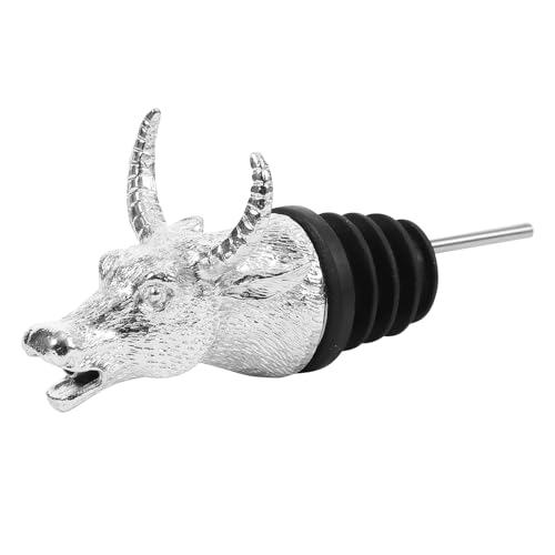 Milisten Bec Verseur à Vin en Alliage de Zinc Argenté de Tête de Taureau, Bouchon Verseur Pratique et Aérateur, Compatible Bouteilles de Vin et Spiritueux pour Bar et Fête