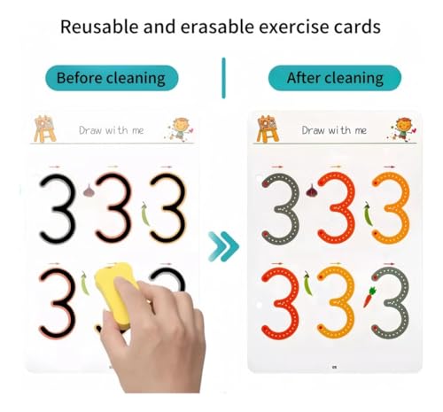 Image of SUPER TOY 64 Pages Magic Grooved Writing Practice for Kids Tracing Book Reusable Copybook for Kids Ages 3-5 Drawing, Writing Lines Shapes Montessori Kit for Children