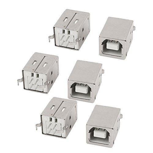 uxcell 6 Pcs USB 2.0 Type-B Female Port 4-Pin Vertical PCB DIP Jack Socket Connector 180 Degree Adapter for Printer