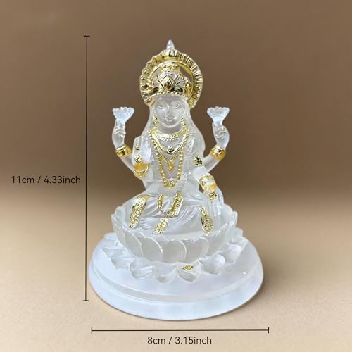 Estatua de Diosa Lakshmi 4.3 in Resina Blanca y Dorada miniatura 2