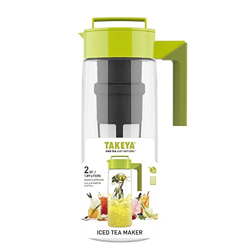 Image of Takeya Flash Chill Iced Tea Maker - Versatile Tea Brewer for Loose /Bagged Tea - Patented Flash Chill Tech Hot /Cold Use BPA-Free Tritan Dishwasher Safe - Airtight Lid Made in USA - 2 Quart /Avocado