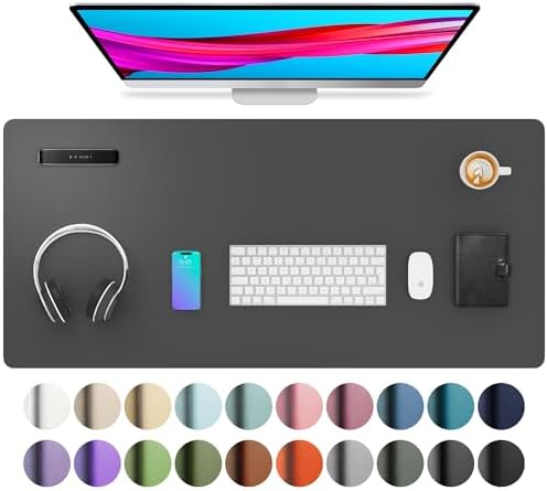 Aothia Schreibtischunterlage,Große PU Leder Mauspad,91 x 43cm,Grau | Rutschfeste Schreibtisch Unterlage,Tischunterlage, Multifunktional Mouse mat,Schreibtisch Organizer für Büro/Ho