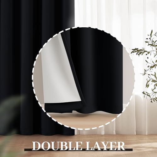 Yakamok Black Room Darkening 100% Blackout Curtains Grommet Extra Wide Window Treatment with 2 Thick Layers-Thermal Insulated Drape 1 Panel for Living Room Patio Door 100 by 84 Inches Length
