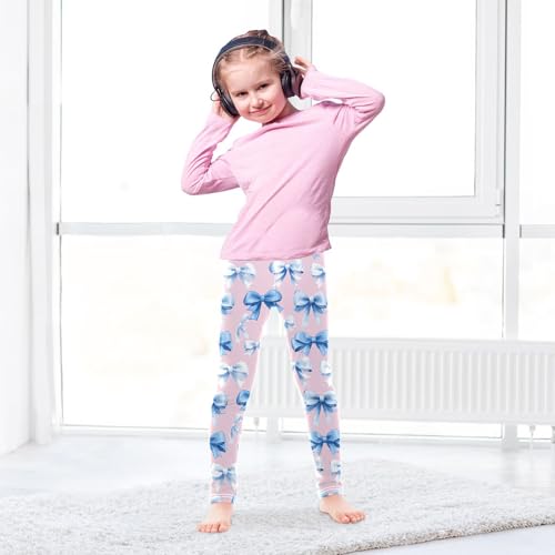 Girls Leggings Blue Bow Pink Print Soft Toddler Leggings for Girls Kids Pants Size 4T-10T4