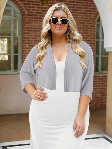 Image of Plus Size Shrugs for Women 3 /4 Sleeve Cropped Cardigan Knit Sweaters Open Front Bolero 2026