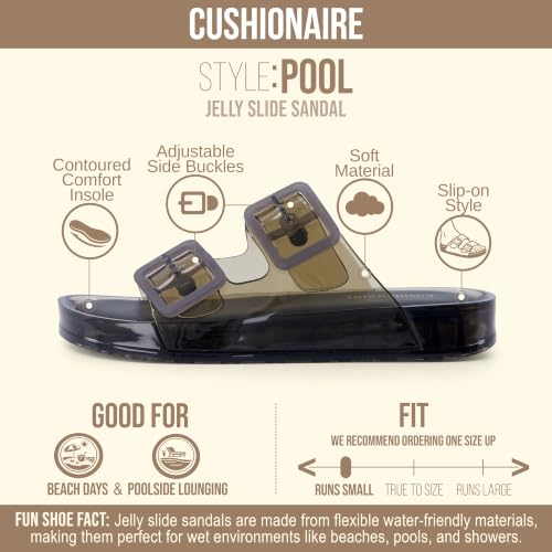 Image of CUSHIONAIRE Pool Slides for Women Water Resistant Double Buckle Adjustable Slip-On Womens Sandals for Beach Shower Casual Wear