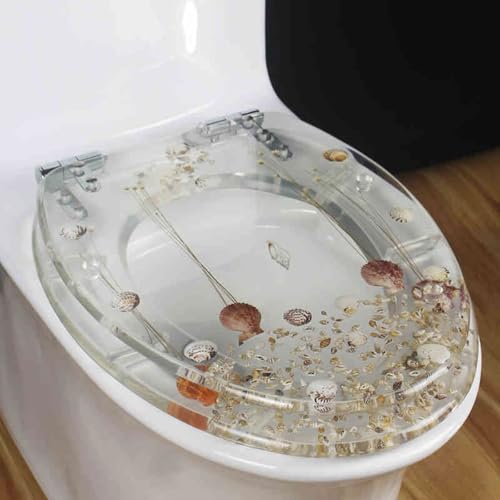 ֍AX[N[Y֍A Resin Toilet Seat Slow Close Silent Descent Thickened For U V O Shaped Toilets 42x36 cm(Style-15)