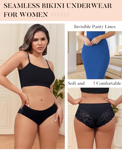 LEVAO Cheeky Underwear for Women Lace Seamless Bikini Panties Ladies Soft No Show Hipster 6 Pack S-XXL3
