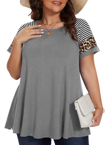 LARACE Women's Plus Size Tops Summer Basic Tunic Short Sleeve Casual Round Neck T Shirt(HeatherGray 5X)