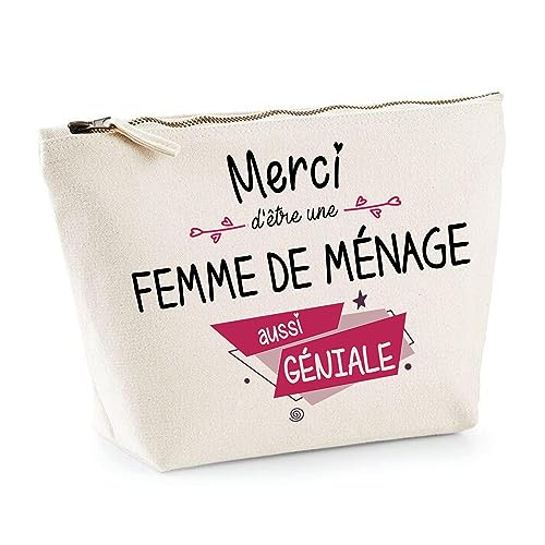 Trousse Merci Femme de ménage géniale | Idée Cadeau Collègue Travail Retraite Pochette Maquillage Toilette