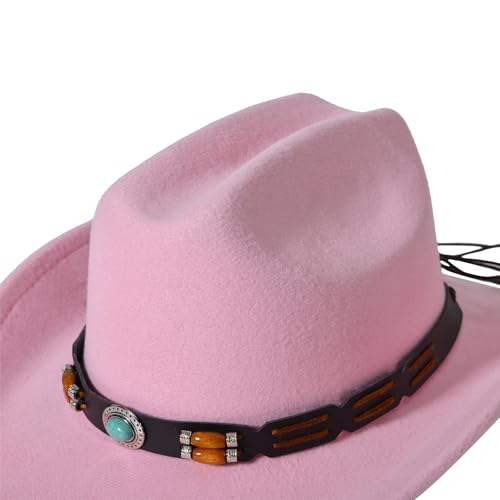Image of Willheoy Kids Cowboy Hat for Girls Boys Western Cowgirl Hat with Buckle Belt Unisex Wide Brim Fedora Hat Dress Up Costume