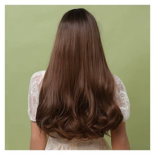 JIAQUAN-SHOP Perücke Tägliche Perücken mit Pony-Ombre-schwarzen dunkelbraunen Langen wellenförmigen synthetischen Perücken mit Pony-hitzebeständigen Cosplay-Perücken for Frauen Synthetische Perücken Cover