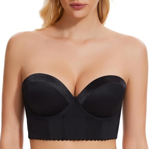 Image of SEA BBOT Women Anti-Slip Strapless Bra Longline Padded Push Up Bra