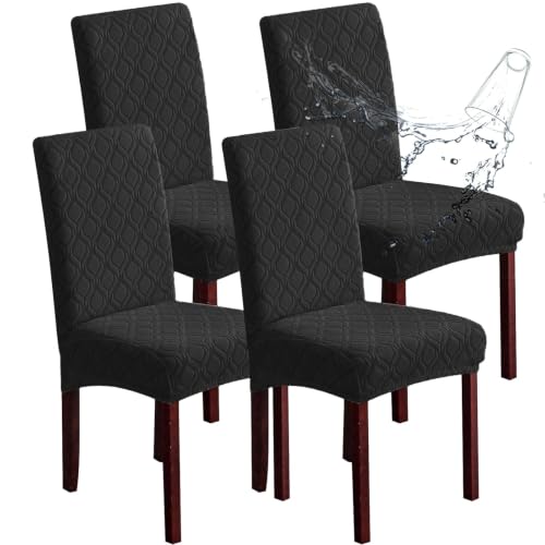 KELUINA Stuhlhussen Stretch Punktmuster Wasserabweisend Schwarz 4er Set