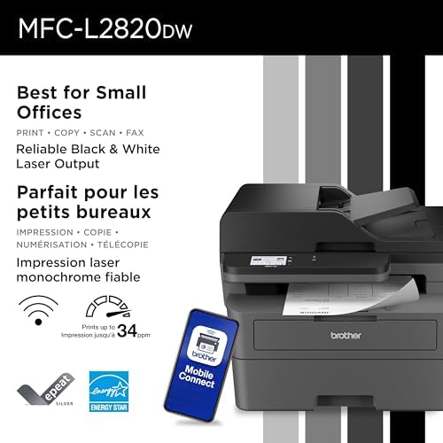 Brother MFC-L2820DW Wireless Compact Monochrome All-in-One Laser Printer with Copy, Scan and Fax, Duplex, Black & White | Includes Refresh Subscription Trial(1), Works with Alexa - 1