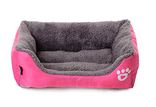 Spring Fever Small Big Animal Ultra Soft Paw Print Pet Water Resistant Rectangle Orthopedic Snuggle Dog Cat Warm Pet Bed Pink S