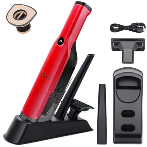 Handheld Vacuum Cordless,15KPA High Power Suction,USB Quick Charge,Car Vacuum Cleaner with Storage Dock,Lightweight Rechargeable Dust Buster with Crevice Tool Pet Brush Hand Vac for Home,Red