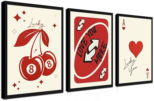 Red Heart Wall Art Set of 3, Trendy Love You