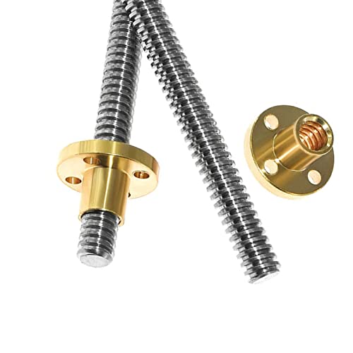 GooEquip 2 Pièces 1000mm 3D Imprimante 8mm T8 Trapézoïdal Pas 2mm, Fil de Vis 8mm, Vis Tige Barre Linéaire Bar + Écrou de Cuivre pour limprimante 3D Z Axe Rails de Moteur Pas à Pas Cover