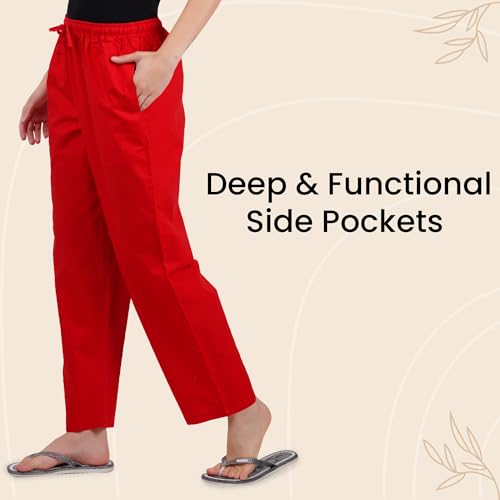 Image of Happy Bunny Parallel Pants for Women 100% Cotton Ankle Length Trousers Regular Fit with Elastic Drawstring Stylish & Pockets Casual Formal Wear for Office & Home