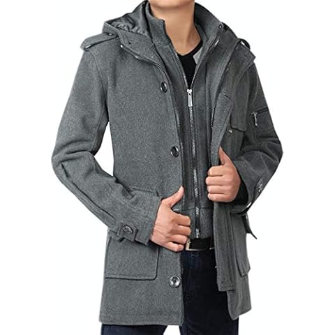 YOUTHUP Men's Casual Hooded Winter Trench Coat Cover