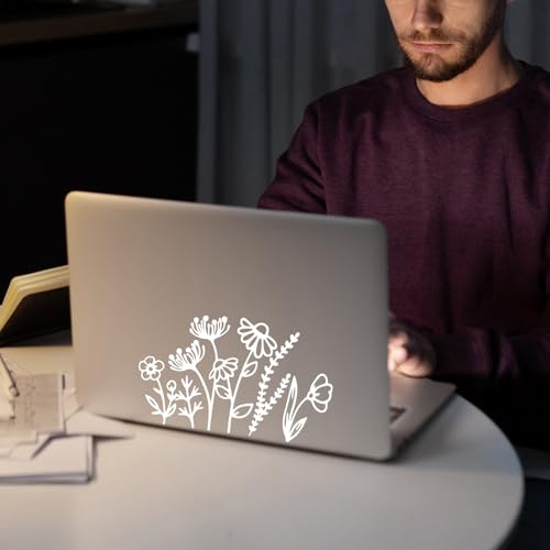 Image of 2 Sheet Wildflowers Boho Car Decal, Floral Car Vinyl Stickers, Bumper Sticker Window Laptop Decal, Plant Lovers Gifts for Mom, 7.8 inch Wide (White+Black)