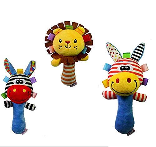 3pcs/set Soft Baby Kid Toy Ring Bell BB Baby Plush Rattle Squeaker Early Educational Doll Rod Cute Cartoon Animal Musical Plush Toy