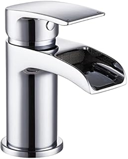 Mighbow Basin Taps Mixers with Waterfall Spout Bathroom Sink Taps, Single Handle Mono Basin Mixer Tap Chrome Faucet with 2 Hoses for Bathroom, Cloakroom, Washroom