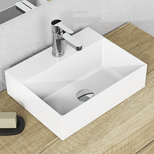 Lavabo de cerámica blanco brillo Baikal con diseño cuadrado de 46 cm 5