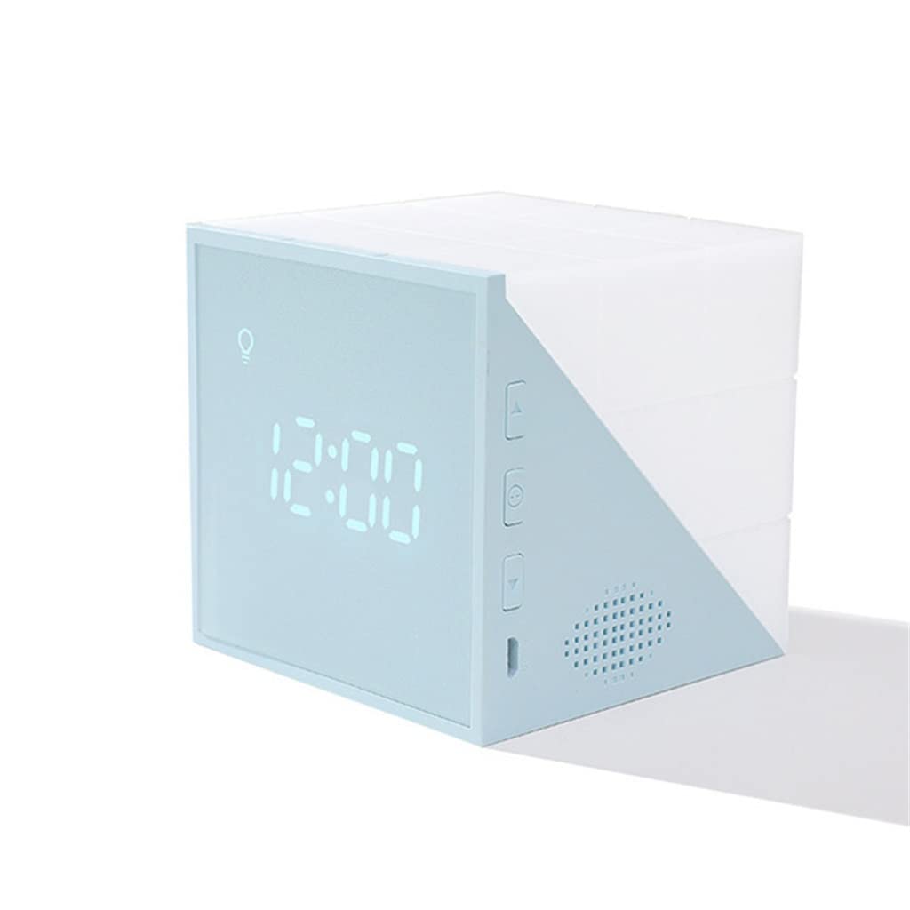 NSUQOA LED Touch Voice-Activated Light Smart Alarm Clock Cube Digital Electronic Desk Blue