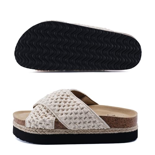 Image of PepStep Slide Sandals for Women with Soft Cork Footbed and Strap, Ladies Fashion Platform Slide Sandals Comfortable Slip On Style