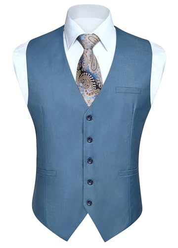 Enlision Herren-Weste formelle Hochzeit Party einfarbig Smokingweste Business-Anzugweste Staubblau 2XL