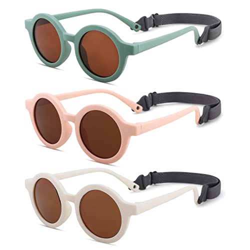 Image of Hycredi Bendable Round Baby Polarized Sunglasses Flexible with Strap for Newborn Infant Toddlers Age 0-24 Months