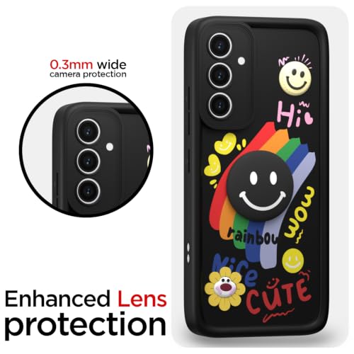 Image of Pikkme Back Cover for Samsung Galaxy S20 Fe | Soft Silicone| Cute Rainbow Smile & 3D Cartoon Flower Design | Shockproof Raised Camera Protection Bumper Case (Black)