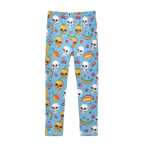 Girls Printed Leggings Yoga Pants Groovy Skulls Cherries for Kids in 4t to 10 Years, 4T