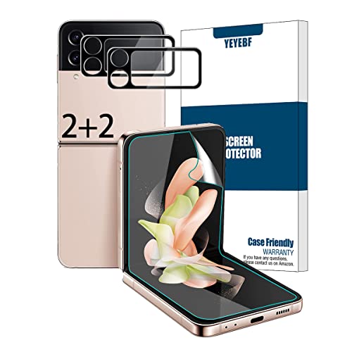 YEYEBF Galaxy Z Flip 4 5G Screen Protector + Camera Lens Protectors [2+2 Pack] Full Coverage Screen Protector for Galaxy Z Flip 4 [Case-Friendly][Anti-Shatter][3D Glass]