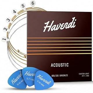 HAVENDI® Guitar Strings I Acoustic guitar strings 80/20 Bronze Coating I Brilliant Sound Quality I Includes 3 Picks (Custom Light 11-52, 1 Set) - Les Beatles, Paul McCartney, John Lennon, RIngo Starr, George Harrison